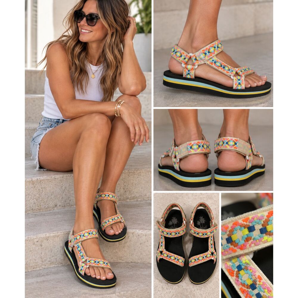 Jellypop Women's Size 9 Woven Multicolor Sport Sandals Platform Strap